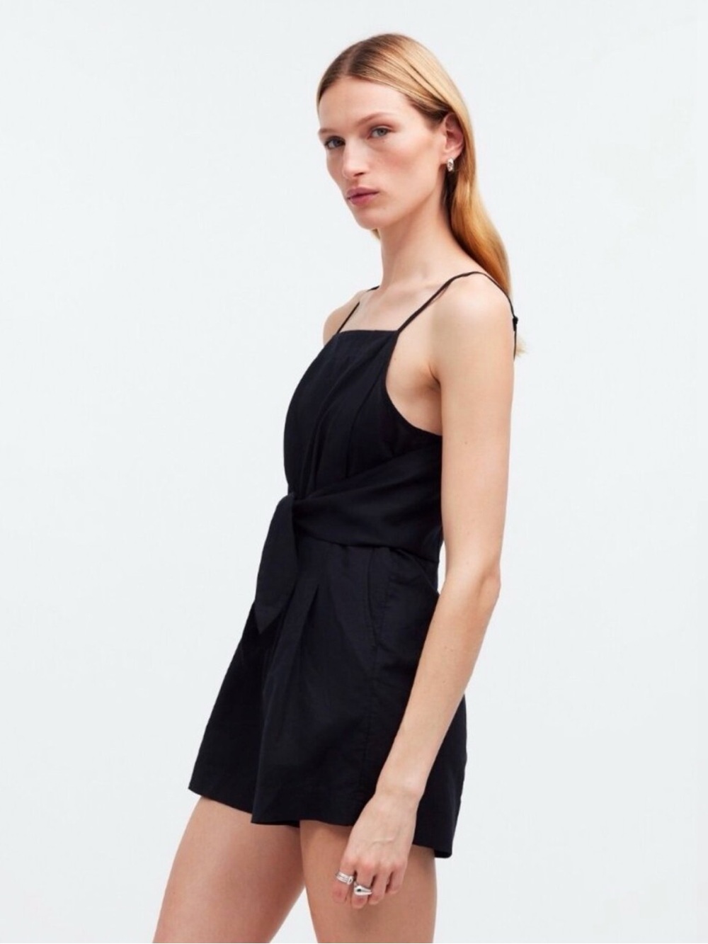 Madewell Tie Waist Romer True Black Linen Cotton Viscose Blend Size 14 - Picture 2 of 7